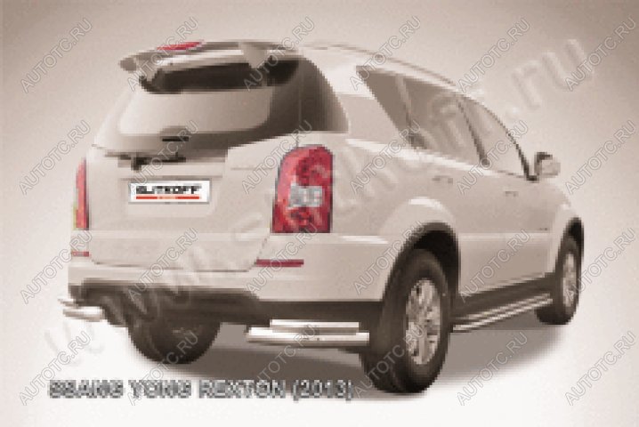 11 299 р. Защита заднего бампера уголки двойные d76+d42 Slitkoff SSANGYONG Rexton Y290 (2012-2017) (нержавейка полированная)  с доставкой в г. Тольятти