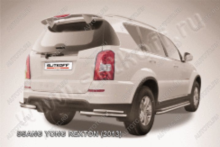 9 599 р. Защита заднего бампера уголки d57+d42 двойные Slitkoff SSANGYONG Rexton Y290 (2012-2017) (нержавейка полированная)  с доставкой в г. Тольятти