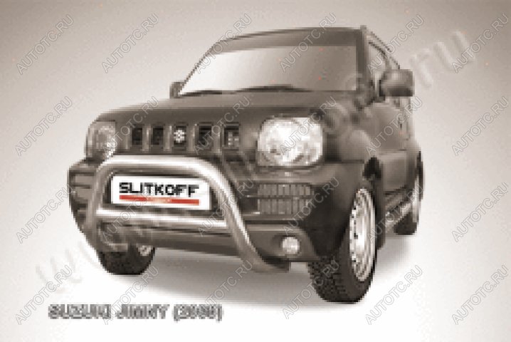 33 699 р. Защита переднего бампера кенгурятник d76 низкий Slitkoff Suzuki Jimny JB23/JB43 дорестайлинг (1998-2001) (нержавейка полированная)  с доставкой в г. Тольятти