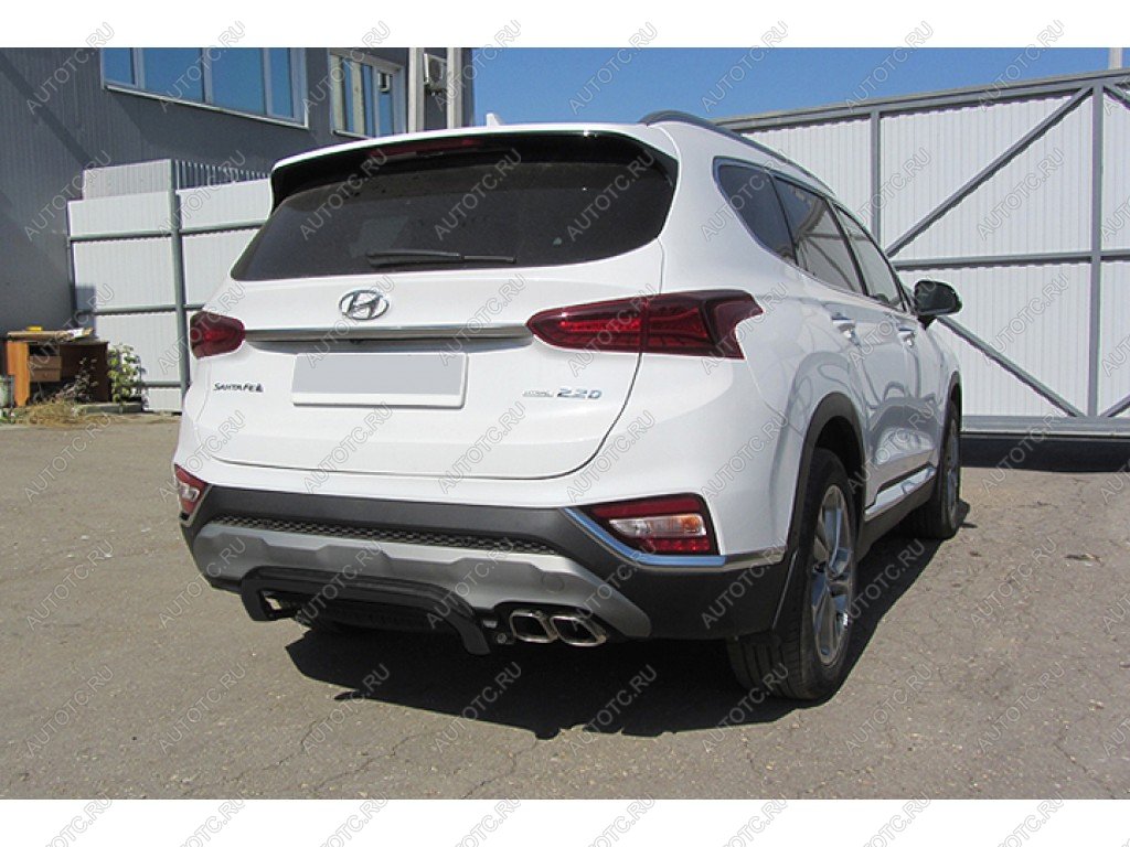 7 999 р. Защита заднего бампера d57 скоба Slitkoff Hyundai Santa Fe TM дорестайлинг (2018-2021) (Сталь с полимерным покрытием в цвет черный)  с доставкой в г. Тольятти