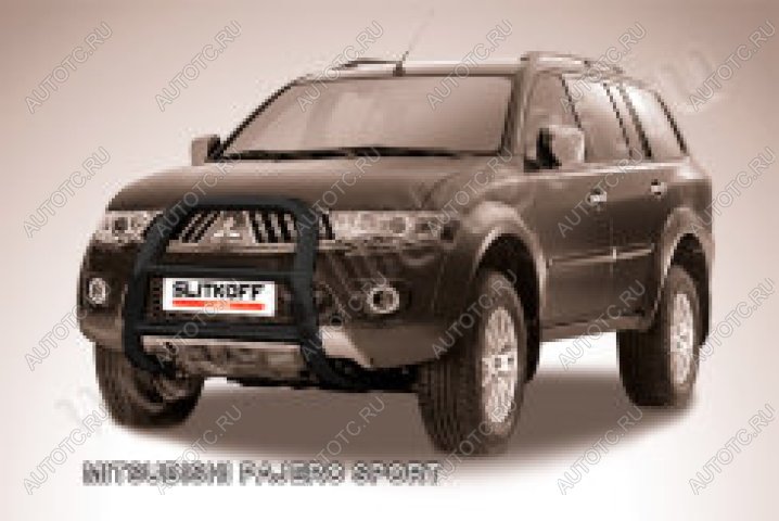 18 399 р. Защита переднего бампера кенгурятник d57 высокий Slitkoff Mitsubishi Pajero Sport PA рестайлинг (2004-2008) (Сталь с полимерным покрытием в цвет черный)  с доставкой в г. Тольятти