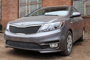 3 899 р. Защитная сетка в бампер (низ, ячейка 3х7 мм) Alfeco Стандарт KIA Rio 3 QB рестайлингхэтчбек5дв. (2015-2017) (Чёрная)  с доставкой в г. Тольятти. Увеличить фотографию 3