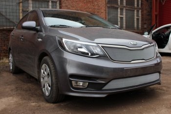 3 999 р. Защитная сетка в бампер (низ, ячейка 3х7 мм) Alfeco Стандарт KIA Rio 3 QB рестайлингхэтчбек5дв. (2015-2017) (Хром)  с доставкой в г. Тольятти. Увеличить фотографию 2