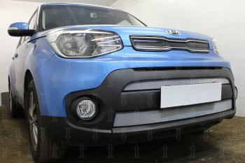 5 799 р. Защитная сетка в бампер (2 части, ячейка 3х7 мм) Alfeco Стандарт KIA Soul PS рестайлинг (2017-2019) (Хром)  с доставкой в г. Тольятти. Увеличить фотографию 2