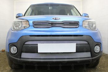 Защитная сетка в бампер (2 части, ячейка 3х7 мм) Alfeco Стандарт KIA Soul PS рестайлинг (2017-2019) ()