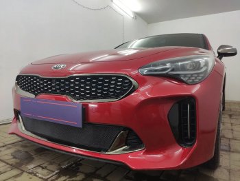 3 899 р. Защитная сетка в бампер (низ, ячейка 3х7 мм) Alfeco Стандарт KIA Stinger (2017-2025) (Чёрная)  с доставкой в г. Тольятти. Увеличить фотографию 4