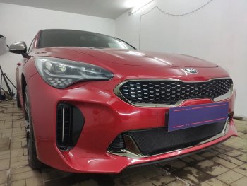 3 899 р. Защитная сетка в бампер (низ, ячейка 3х7 мм) Alfeco Стандарт KIA Stinger (2017-2025) (Чёрная)  с доставкой в г. Тольятти. Увеличить фотографию 2