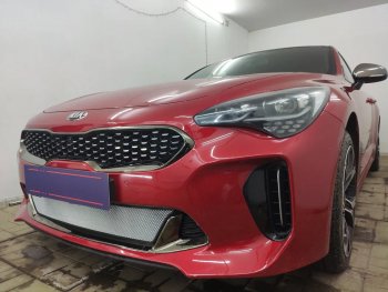 3 999 р. Защитная сетка в бампер (низ, ячейка 3х7 мм) Alfeco Стандарт KIA Stinger (2017-2025) (Хром)  с доставкой в г. Тольятти. Увеличить фотографию 2