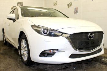 3 299 р. Защитная сетка в бампер (низ, ячейка 3х7 мм) Alfeco Стандарт Mazda 3/Axela BM рестайлинг седан (2016-2019) (Чёрная)  с доставкой в г. Тольятти. Увеличить фотографию 3