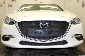 Защитная сетка в бампер (низ, ячейка 3х7 мм) Alfeco Стандарт Mazda 3/Axela BM рестайлинг седан (2016-2019) ()