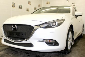 3 299 р. Защитная сетка в бампер (низ, ячейка 3х7 мм) Alfeco Стандарт Mazda 3/Axela BM рестайлинг седан (2016-2019) (Чёрная)  с доставкой в г. Тольятти. Увеличить фотографию 4