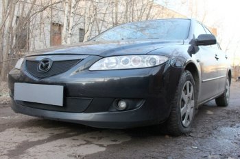 3 779 р. Защитная сетка в бампер (верх, ячейка 3х7 мм) Alfeco Стандарт Mazda 6 GG лифтбэк дорестайлинг (2002-2005) (Чёрная)  с доставкой в г. Тольятти. Увеличить фотографию 3