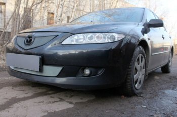 3 899 р. Защитная сетка в бампер (верх, ячейка 3х7 мм) Alfeco Стандарт Mazda 6 GG лифтбэк дорестайлинг (2002-2005) (Хром)  с доставкой в г. Тольятти. Увеличить фотографию 3