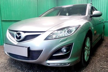 3 779 р. Защитная сетка в бампер (низ, ячейка 3х7 мм) Alfeco Стандарт Mazda 6 GH рестайлинг универсал (2010-2012) (Чёрная)  с доставкой в г. Тольятти. Увеличить фотографию 2