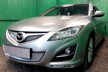 3 899 р. Защитная сетка в бампер (низ, ячейка 3х7 мм) Alfeco Стандарт Mazda 6 GH рестайлинг седан (2010-2012) (Хром)  с доставкой в г. Тольятти. Увеличить фотографию 2