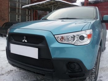 3 589 р. Защитная сетка в бампер (низ, ячейка 3х7 мм) Alfeco Стандарт Mitsubishi ASX дорестайлинг (2010-2012) (Чёрная)  с доставкой в г. Тольятти. Увеличить фотографию 2