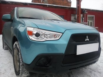 3 589 р. Защитная сетка в бампер (низ, ячейка 3х7 мм) Alfeco Стандарт Mitsubishi ASX дорестайлинг (2010-2012) (Чёрная)  с доставкой в г. Тольятти. Увеличить фотографию 4