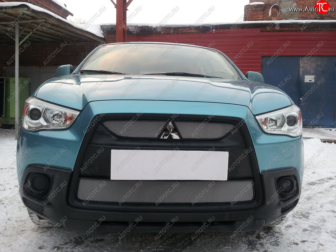 3 779 р. Защитная сетка в бампер (низ, ячейка 3х7 мм) Alfeco Стандарт Mitsubishi ASX дорестайлинг (2010-2012) (Хром)  с доставкой в г. Тольятти