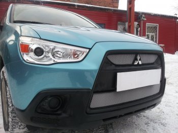 3 779 р. Защитная сетка в бампер (низ, ячейка 3х7 мм) Alfeco Стандарт Mitsubishi ASX дорестайлинг (2010-2012) (Хром)  с доставкой в г. Тольятти. Увеличить фотографию 2