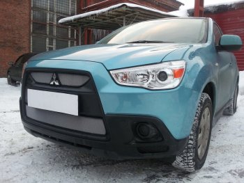 3 779 р. Защитная сетка в бампер (низ, ячейка 3х7 мм) Alfeco Стандарт Mitsubishi ASX дорестайлинг (2010-2012) (Хром)  с доставкой в г. Тольятти. Увеличить фотографию 3