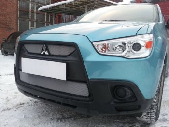 3 779 р. Защитная сетка в бампер (низ, ячейка 3х7 мм) Alfeco Стандарт Mitsubishi ASX дорестайлинг (2010-2012) (Хром)  с доставкой в г. Тольятти. Увеличить фотографию 4