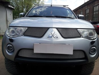 Защитная сетка в бампер (низ, ячейка 3х7 мм) Alfeco Стандарт Mitsubishi L200 4  дорестайлинг (2006-2014) ()