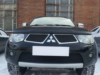 Защитная сетка в бампер (низ, ячейка 3х7 мм) Alfeco Стандарт Mitsubishi Pajero Sport PB дорестайлинг (2008-2013) ()