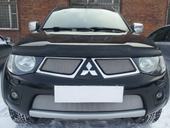 Защитная сетка в бампер (низ, ячейка 3х7 мм) Alfeco Стандарт Mitsubishi Pajero Sport PB дорестайлинг (2008-2013) ()