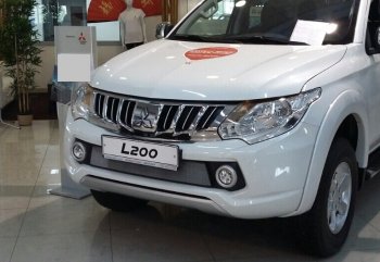 3 899 р. Защитная сетка в бампер (низ, ячейка 3х7 мм) Alfeco Стандарт Mitsubishi L200 5 KK,KL дорестайлинг (2015-2019) (Хром)  с доставкой в г. Тольятти. Увеличить фотографию 2