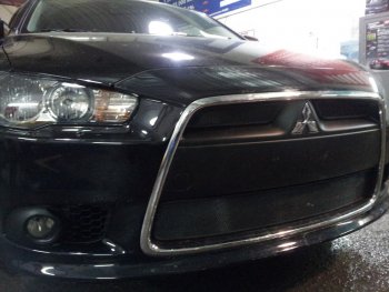 6 999 р. Защитная сетка в бампер (3 части, ячейка 3х7 мм) Alfeco Стандарт Mitsubishi Lancer 10 CY хэтчбек 5 дв рестайлинг (2011-2017) (Чёрная)  с доставкой в г. Тольятти. Увеличить фотографию 3