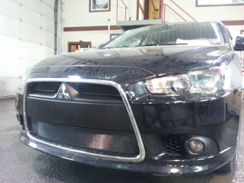 6 999 р. Защитная сетка в бампер (3 части, ячейка 3х7 мм) Alfeco Стандарт Mitsubishi Lancer 10 CY хэтчбек 5 дв рестайлинг (2011-2017) (Чёрная)  с доставкой в г. Тольятти. Увеличить фотографию 2