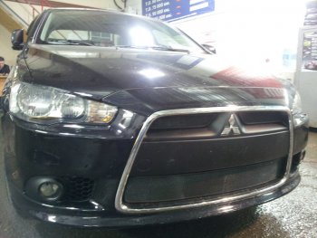 Защитная сетка в бампер (3 части, ячейка 3х7 мм) Alfeco Стандарт Mitsubishi Lancer 10 CY хэтчбек 5 дв рестайлинг (2011-2017) ()