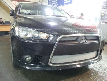 Защитная сетка в бампер (3 части, ячейка 3х7 мм) Alfeco Стандарт Mitsubishi Lancer 10 CY хэтчбек 5 дв рестайлинг (2011-2017) ()