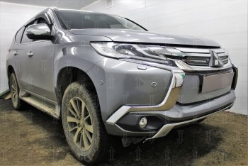 4 389 р. Защитная сетка в бампер (низ, ячейка 3х7 мм) Стрелка11 Стандарт Mitsubishi Pajero Sport QE дорестайлинг (2015-2021) (Хром)  с доставкой в г. Тольятти. Увеличить фотографию 4