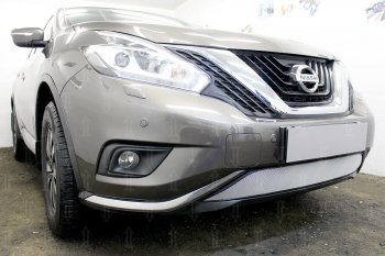 4 549 р. Защитная сетка в бампер (низ, ячейка 3х7 мм) Стрелка11 Стандарт Nissan Murano 3 Z52 дорестайлинг (2015-2022) (Хром)  с доставкой в г. Тольятти. Увеличить фотографию 3