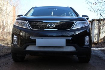 4 299 р. Защитная сетка в бампер (низ, ячейка 4х10 мм) Alfeco Премиум KIA Sorento XM рестайлинг (2012-2015) (Хром)  с доставкой в г. Тольятти. Увеличить фотографию 2