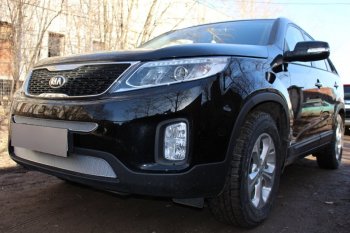 4 199 р. Защитная сетка в бампер (середина, ячейка 4х10 мм) Alfeco Премиум KIA Sorento XM рестайлинг (2012-2015) (Хром)  с доставкой в г. Тольятти. Увеличить фотографию 2