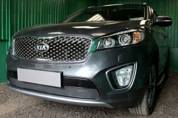 4 299 р. Защитная сетка в бампер (низ, ячейка 4х10 мм) Alfeco Премиум KIA Sorento UM/Prime дорестайлинг (2014-2018) (Чёрная)  с доставкой в г. Тольятти. Увеличить фотографию 2