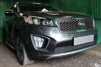 4 299 р. Защитная сетка в бампер (низ, ячейка 4х10 мм) Alfeco Премиум KIA Sorento UM/Prime дорестайлинг (2014-2018) (Чёрная)  с доставкой в г. Тольятти. Увеличить фотографию 3