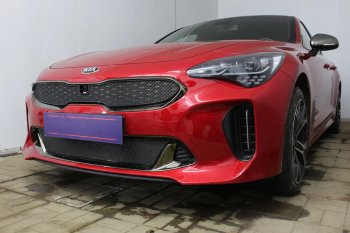 5 999 р. Защитная сетка в бампер (верх, ячейка 4х10 мм) Alfeco Премиум KIA Stinger (2017-2025) (Чёрная)  с доставкой в г. Тольятти. Увеличить фотографию 2