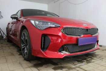 4 099 р. Защитная сетка в бампер (низ, ячейка 4х10 мм) Alfeco Премиум KIA Stinger (2017-2025) (Чёрная)  с доставкой в г. Тольятти. Увеличить фотографию 4