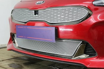 6 299 р. Защитная сетка в бампер (верх, ячейка 4х10 мм) Alfeco Премиум KIA Stinger (2017-2025) (Хром)  с доставкой в г. Тольятти. Увеличить фотографию 2