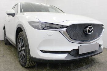 6 299 р. Защитная сетка в бампер (верх, 3D, ячейка 4х10 мм) Alfeco Премиум Mazda CX-5 KF (2016-2025) (Чёрная)  с доставкой в г. Тольятти. Увеличить фотографию 2