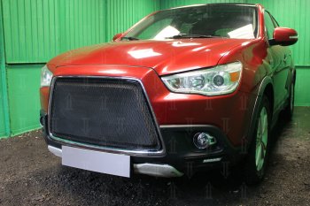 6 999 р. Защитная сетка в бампер (3D, ячейка 4х10 мм) Alfeco Премиум Mitsubishi ASX дорестайлинг (2010-2012) (Чёрная)  с доставкой в г. Тольятти. Увеличить фотографию 2