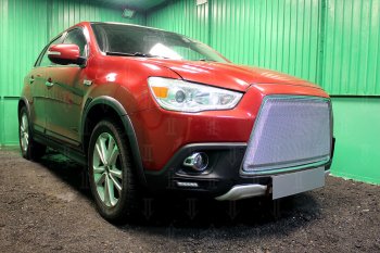 8 349 р. Защитная сетка в бампер (3D, ячейка 4х10 мм) Alfeco Премиум Mitsubishi ASX дорестайлинг (2010-2012) (Хром)  с доставкой в г. Тольятти. Увеличить фотографию 2