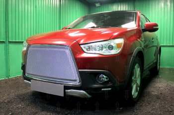 8 349 р. Защитная сетка в бампер (3D, ячейка 4х10 мм) Alfeco Премиум Mitsubishi ASX дорестайлинг (2010-2012) (Хром)  с доставкой в г. Тольятти. Увеличить фотографию 3