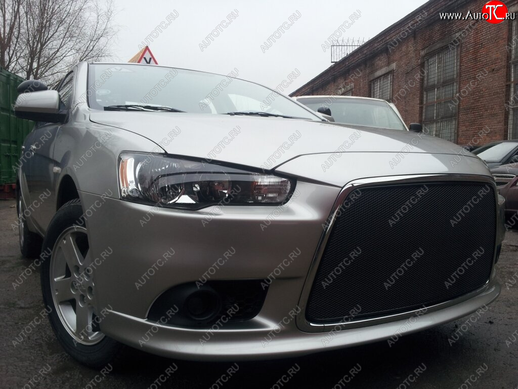 5 999 р. Защитная сетка в бампер (ячейка 3х7 мм) Alfeco Стандарт Mitsubishi Lancer 10 CY хэтчбек 5 дв рестайлинг (2011-2017) (Чёрная)  с доставкой в г. Тольятти