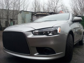 5 999 р. Защитная сетка в бампер (ячейка 3х7 мм) Alfeco Стандарт Mitsubishi Lancer 10 CY хэтчбек 5 дв рестайлинг (2011-2017) (Чёрная)  с доставкой в г. Тольятти. Увеличить фотографию 3