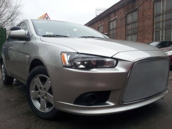 5 999 р. Защитная сетка в бампер (ячейка 3х7 мм) Alfeco Стандарт Mitsubishi Lancer 10 CY хэтчбек 5 дв рестайлинг (2011-2017) (Хром)  с доставкой в г. Тольятти. Увеличить фотографию 3