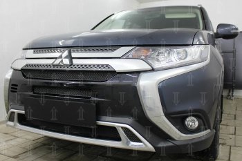 9 499 р. Защитная сетка в бампер (3 части, ячейка 4х10 мм) Alfeco Премиум Mitsubishi Outlander GF 3-ий рестайлинг (2018-2022) (Чёрная)  с доставкой в г. Тольятти. Увеличить фотографию 4